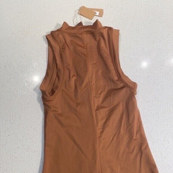 Skims Swim Mock Neck Zip up Cycle Suit Almond Wetsuit Resortwear Kim Kardashian - Picture 6 of 9